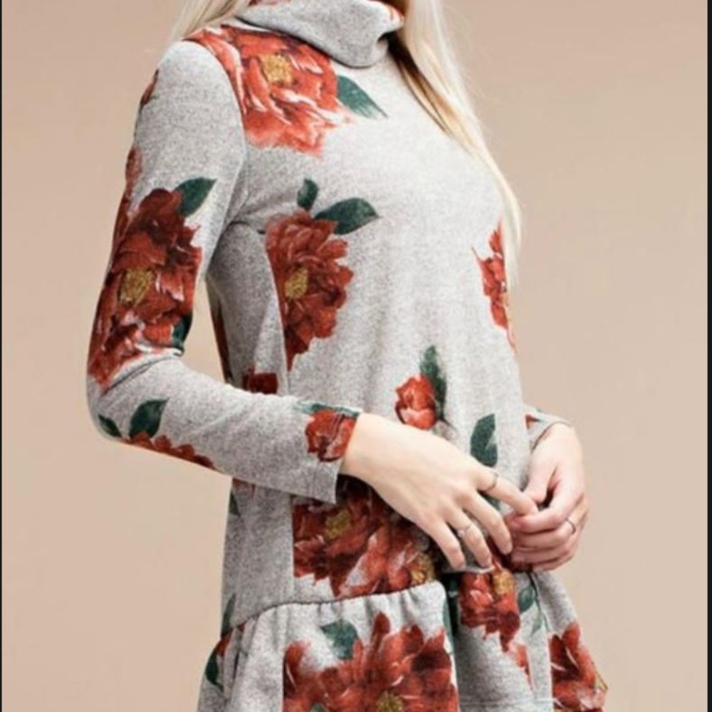 ee:some Floral Botanical Sweater Tunic Ruffle Edge